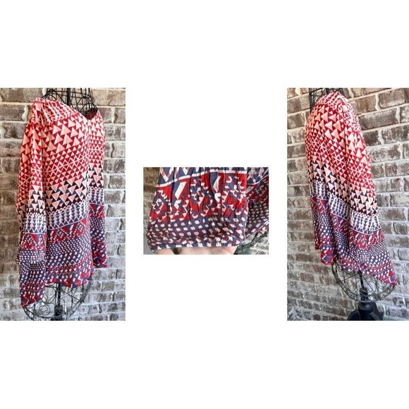 Lucky Brand Top 3X  Geometric Aztec  V Neck  Back Keyhole Boho Hippie RE… - Picture 10 of 12